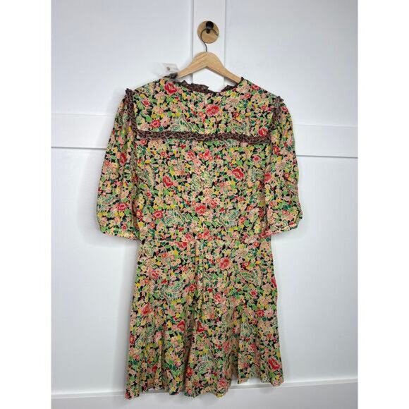 NWT Rixo Rina Crepe Trimmed Printed Floral Voile Playsuit Romper Size: 12 - Picture 6 of 7
